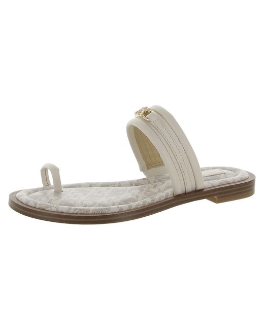 MICHAEL Michael Kors White Veronica Flat Leather Round Toe Slide Sandals