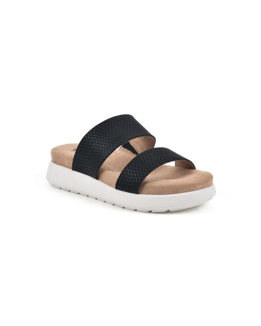 White Mountain Black Odyssey Faux Leather Embossed Slide Sandals