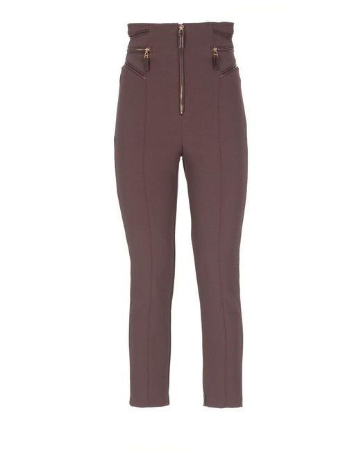 Elisabetta Franchi Purple Cropped High-Waisted Pants With Front Zip