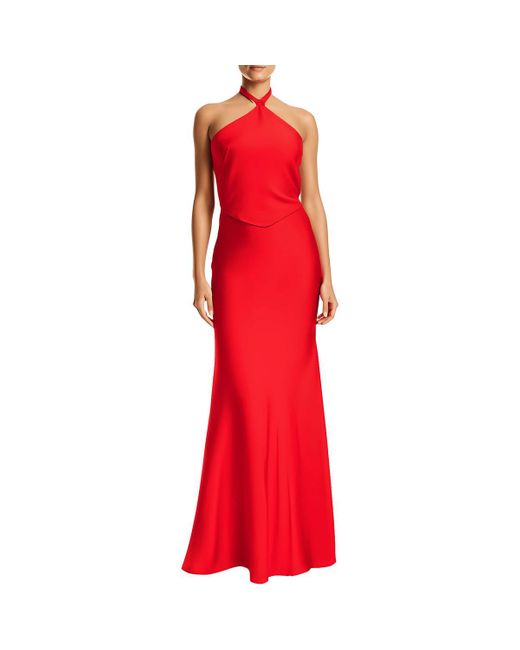 Betsy & Adam Red Split Hem Polyester Halter Dress
