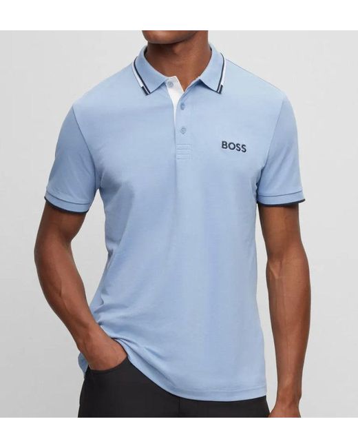 Boss Blue Light Stretch Cotton Paddy Pro Short Sleeve Polo T-shirt for men