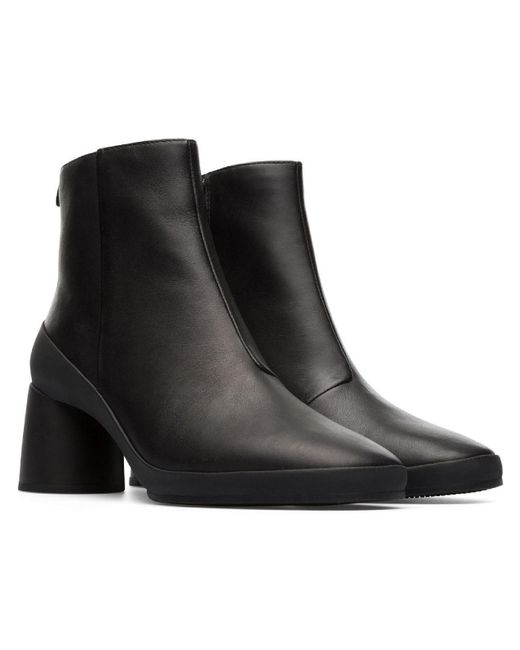 Camper Black Upright Leather Square Toe Ankle Boots