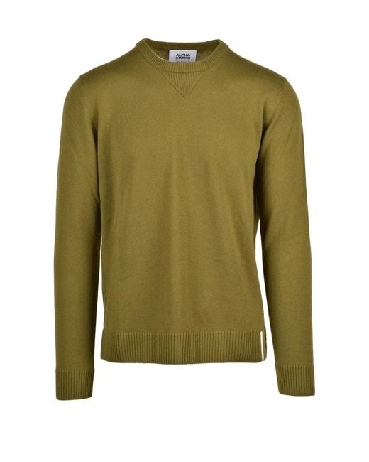 Alpha Studio Green Crew-Neck Pullover Sweater for men