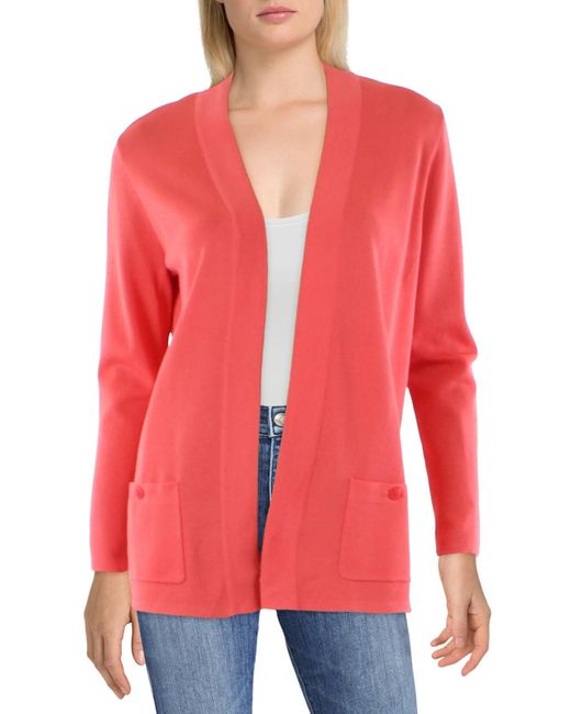 Anne Klein Red Open Front Pockets Cardigan Sweater