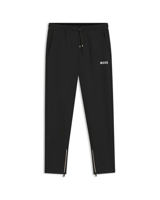 Boss Black Stretch-Gabardine Tracksuit Bottoms With Zipped Hems for men