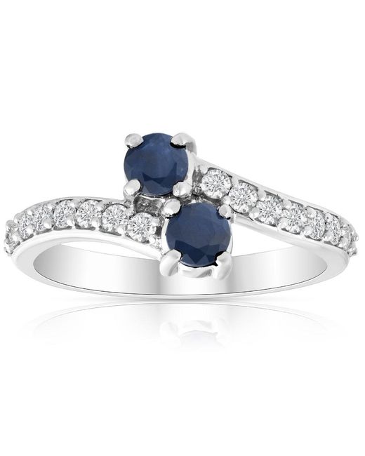 Pompeii3 1ct Blue Sapphire & Diamond Two Stone Forever Us Ring 10k White Gold