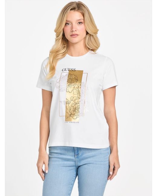 Guess White Floriana Flower Tee