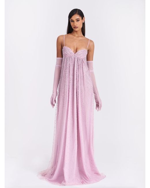 Miss Circle Pink Wallie Rhinestone Embellished Mesh Backless Gown