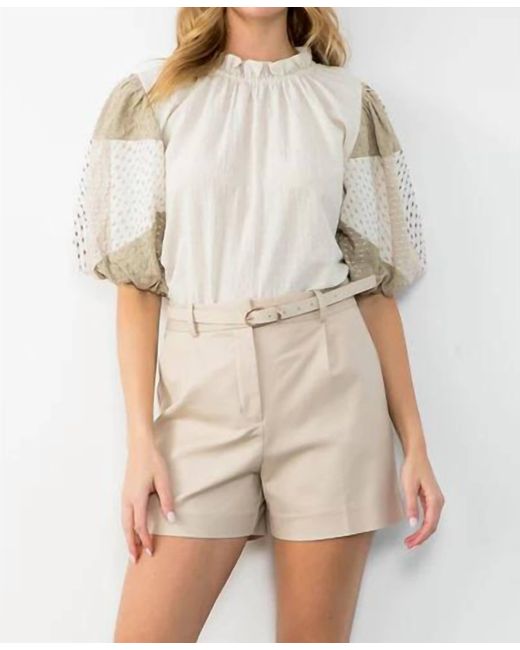 Thml Natural Textured Puff Sleeve Top