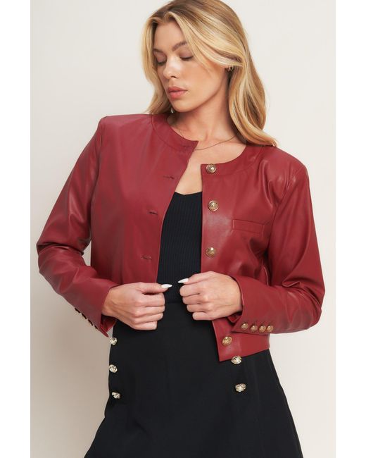 TRUEDAMES Red Tactical Grace Leather Jacket