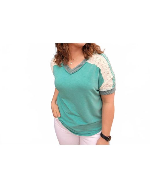 7Th Ray Green Lainey Patchwork V-Neck Top