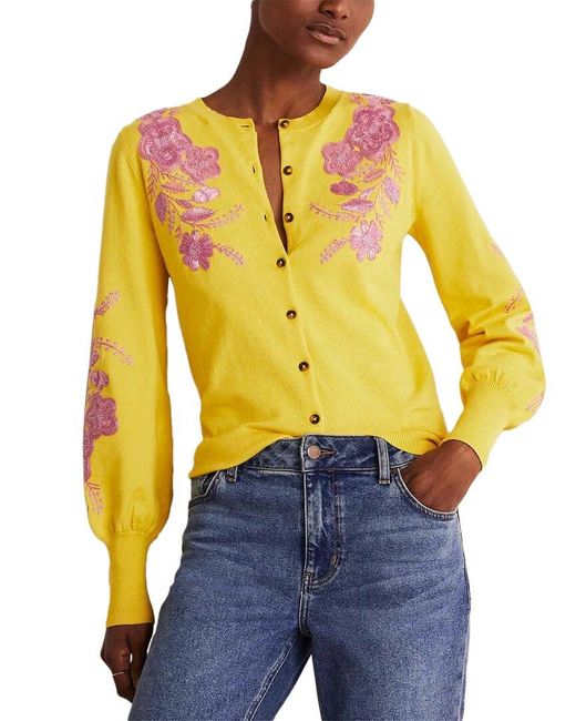 Boden Blue Embroidered Blouson Cardigan