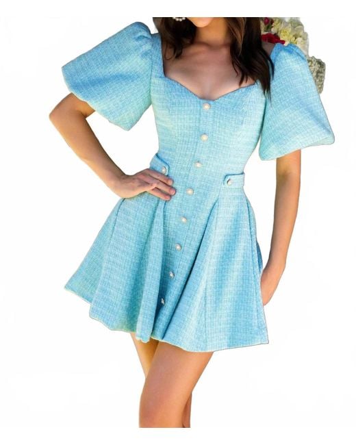 Ava Presley Women's Blue Puff Sleeve Fitted Mini Dress