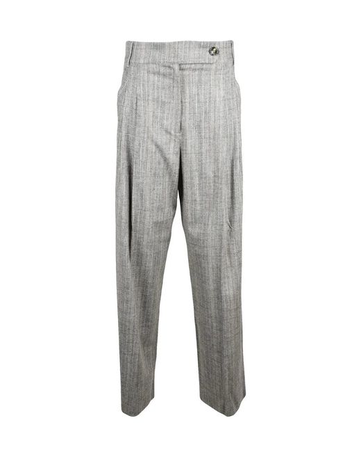 Marella Gray Tailored Trousers With Subtle Checkered Pattern