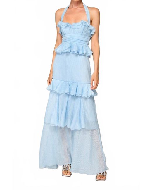 Line & Dot Blue Cari Halter Ruffle Maxi Dress
