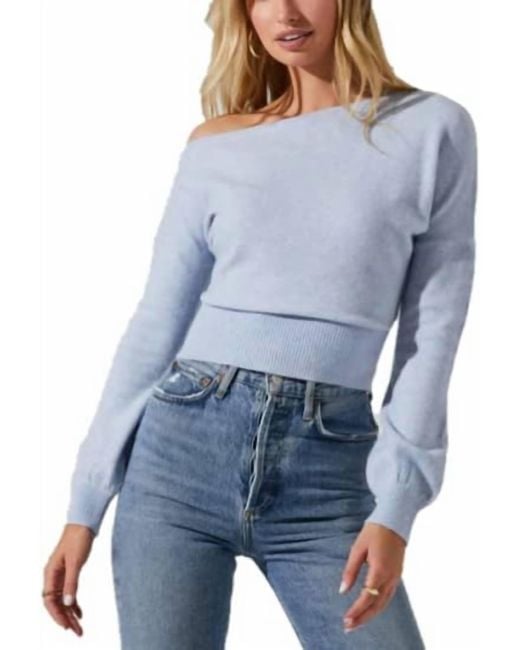 Astr Chantria Long Sleeve One Off Shoulder Sweater In Light Blue | Lyst