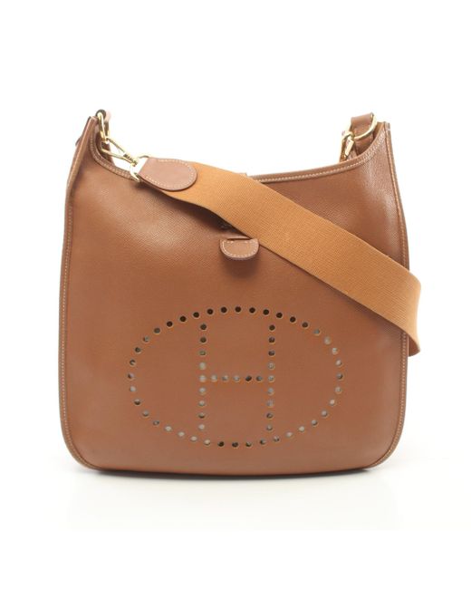 Hermès Brown Evelyn 1 Ann Gm Gold Shoulder Bag Courchevel Light Gold Hardware □ A Stamp
