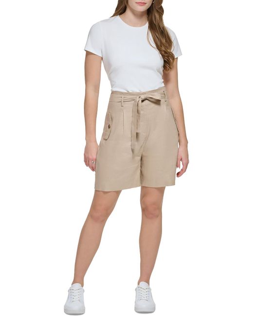 Calvin Klein Natural Linen Blend Mini High-waist Shorts
