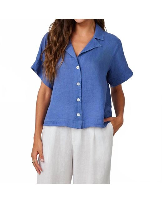 Bella Dahl Blue Short Sleeve Flowy Button Down Shirt