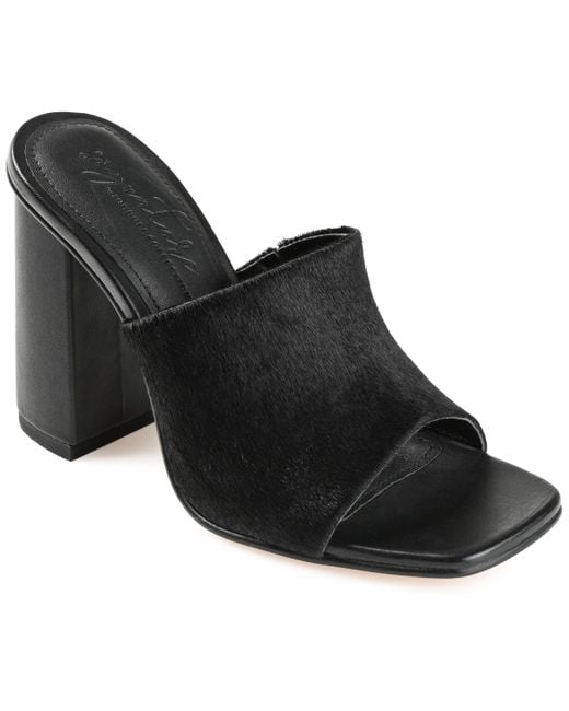 Journee Collection Black Journee Signature Genuine Leather Deena Slip On Block Heel Open Square Toe Sandals