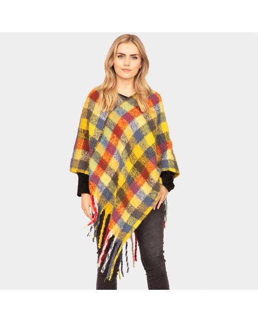 TRUEDAMES Yellow Plaid Check Patterned Poncho