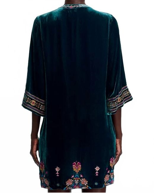 Johnny Was Velvet Tie Front Kimono Dress in Blue | Lyst