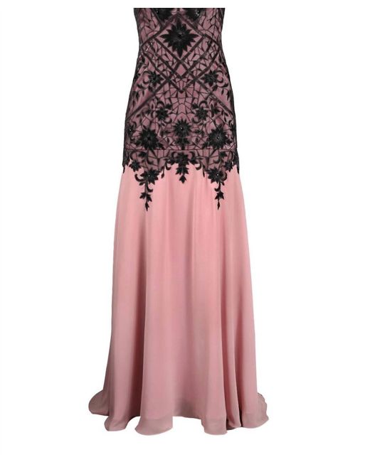 Sue Wong Pink Strapless Floral Embroidered Evening Gown