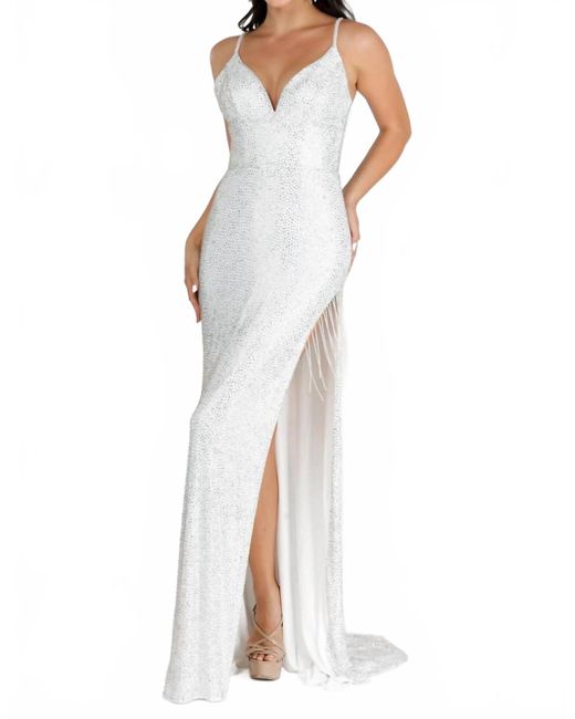 Vienna Prom Women's White Glittering Crystal Stones Corset Long Slit Gown