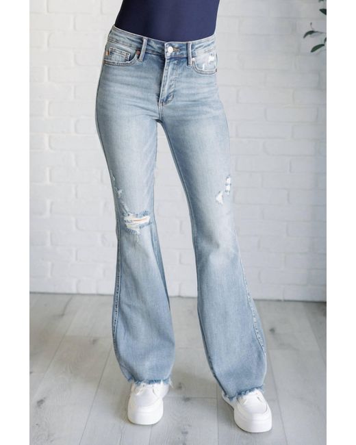 Judy Blue Blue Mid Rise Control Top Distressed Flare Jeans