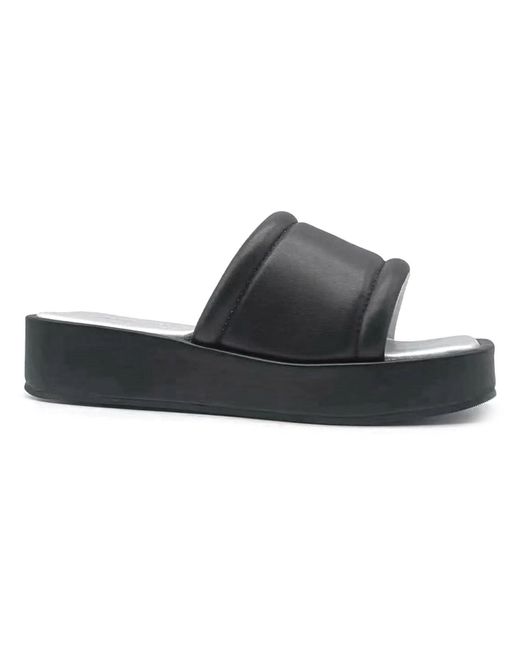 Kenneth Cole Black Andreanna Faux Leather Square Toe Slide Sandals