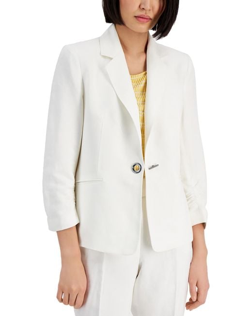 Kasper Linen Blend Suit Seperate One-button Blazer in White