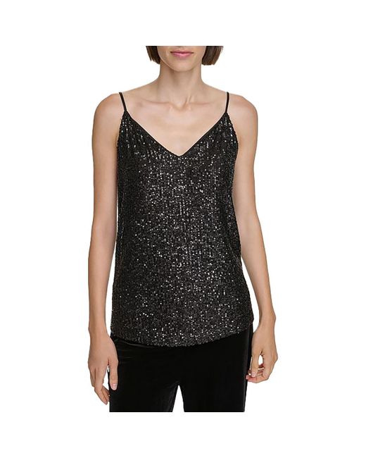 Calvin Klein Black Sequined V Neck Shell