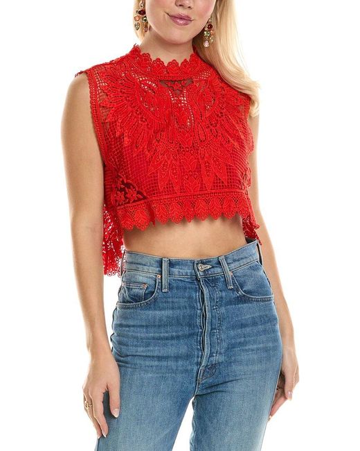 Farm Rio Red Crochet Lace Crop Top
