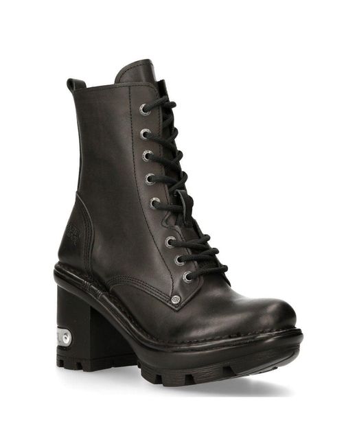 New Rock Black Gothic Leather Biker Boots- Neotyre07X-S1