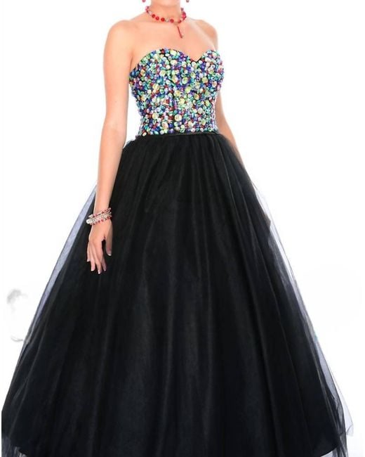 Precious Formals Black High-Contrast Beadwork Sparkling Ballgown