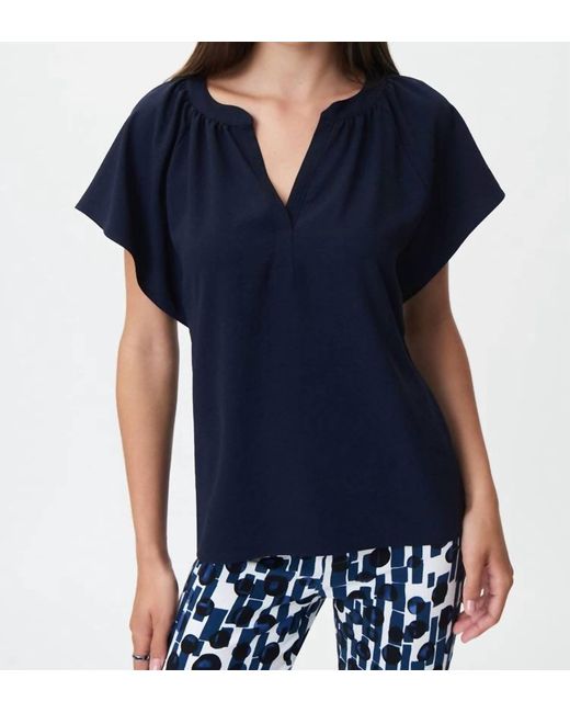 Joseph Ribkoff Blue Flared Top With Mandarin Collar