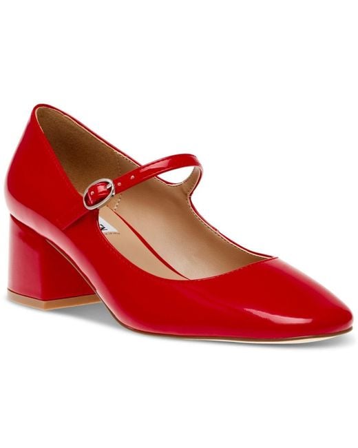 Steve Madden Red Hawke Mary Jane Patent Almond Toe Block Heel Zpo3835