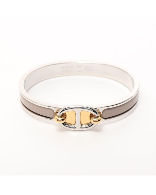 Hermès Metallic Mini Click Chaîne D'ancre Bracelet Gp Beige Silver Gold
