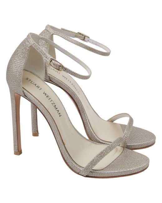 Stuart Weitzman Metallic Fabric Ankle Strap Open Toe Sandals