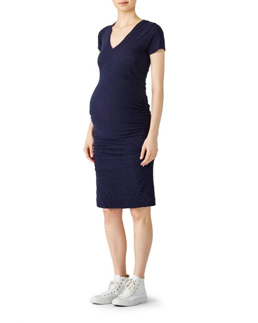 Monrow Blue Short Sleeve Maternity Dress