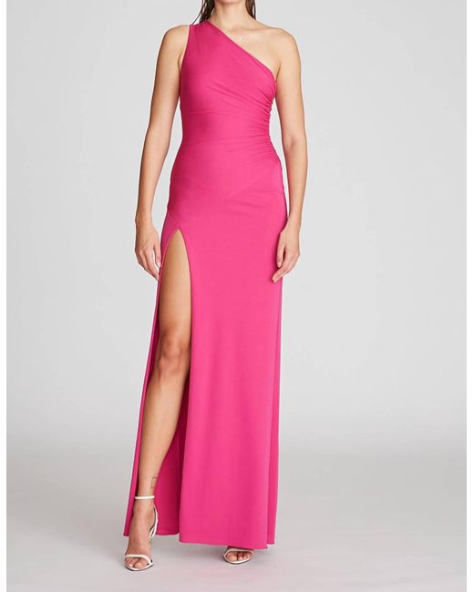 Halston Heritage Pink Malia One Shoulder Jersey Hi-side Slit Gown