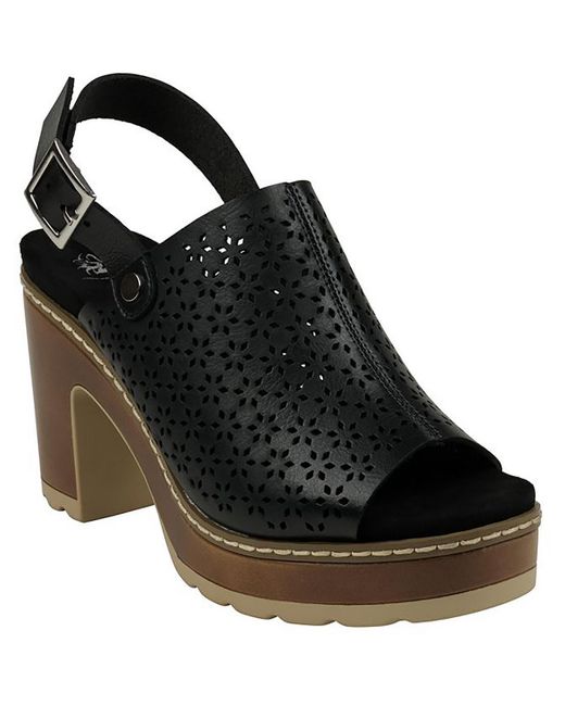 Gc Shoes Black Perforated Faux Leather Platform Sandals
