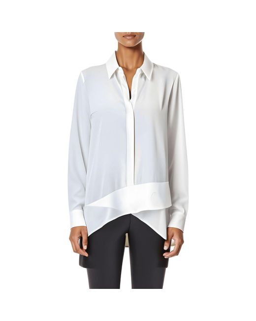 Tahari White Overlap Long Sleeves Blouse