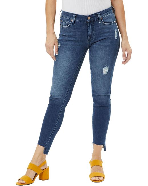 7 For All Mankind Blue Gwenevere Ankle Distressed Skinny Jeans