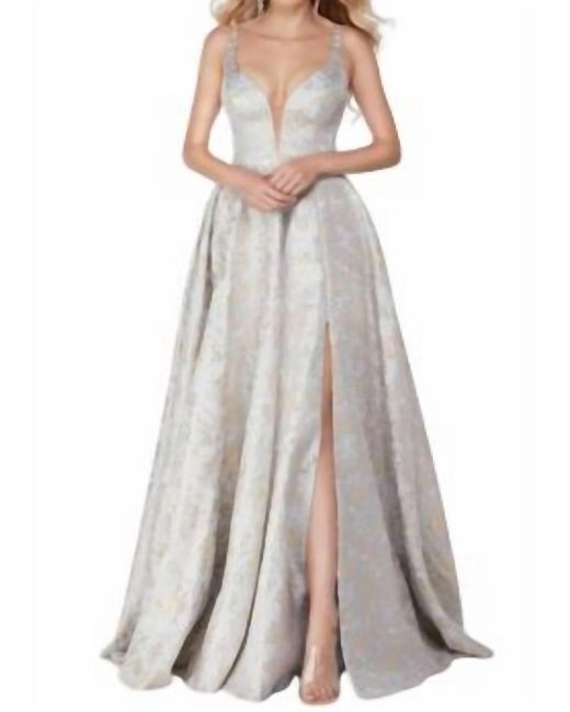 Alyce Paris Multicolor Long Jacquard A-line Dress