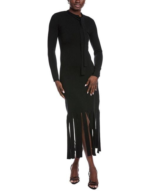 Teri Jon Black Knitted Wool-Blend Gown