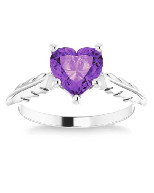 Pompeii3 Purple 7mm Amethyst Solitaire Heart Shape Leaf Accent Ring