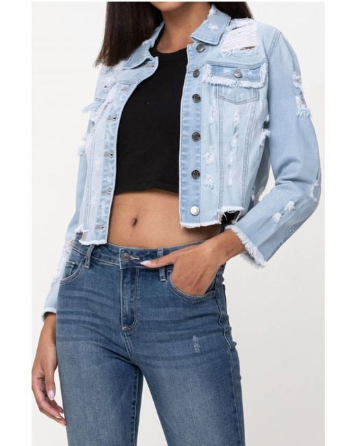 cello Blue Mid Length Uneven All Over Fray Edges Jacket