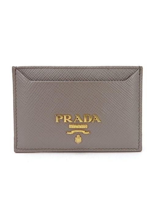 Prada Gray Card Holder Leather Wallet (pre-owned)