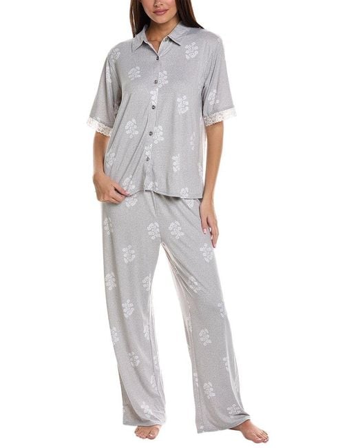 Splendid Gray 2pc Notch Top & Pajama Pant Set